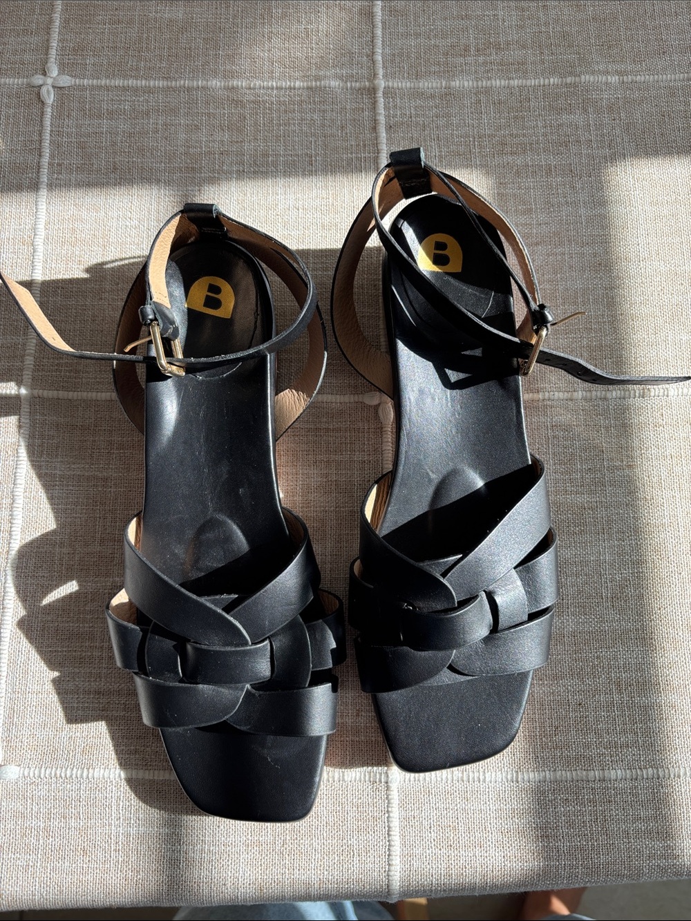 Bared Footwear Black Braided Leather Ankle-Strap Sandals